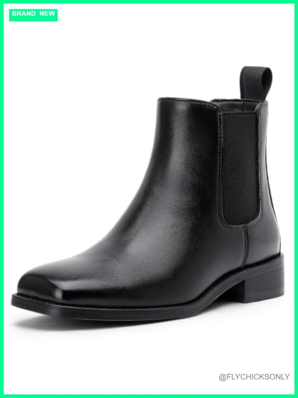 Square Toe Chelsea Ankle Boots Faux Leather Slip On Low Heel